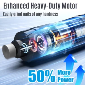Enhanced Heavy-Duty Motor, Black And Silver, With Glowing Internal Components, For Powerful Nail Grinding.