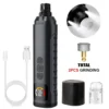 Black plastic pet nail grinder with LED light, digital display, USB-C charging, and two grinding heads for dog/cat nail