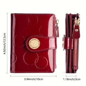 Red Patent Leather Wallet | Rfid Blocking &Amp; 18 Card Slots – Sumo Deals Red Patent Leather Women'S Wallet With Embossed Circles, Gold Snap Closure, And Zipper For Everyday Use.
