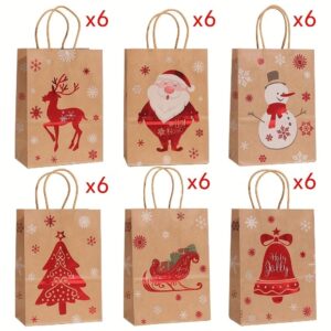 36-pack kraft paper Christmas gift bags with handles, assorted red holiday designs, for party favors.