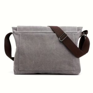 Men'S Canvas Crossbody Bag | Waterproof &Amp; Spacious – Sumo Deals Gray Canvas Messenger Bag With Brown Adjustable Strap, Front Flap, And Exterior Pocket For Daily Use.