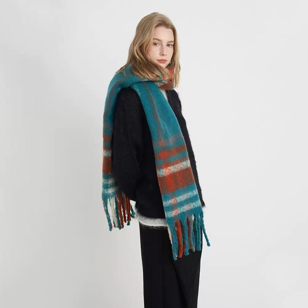 Plaid Fringed Scarf | Warm Winter Accessory For Women – Sumo Deals Teal &Amp; Rust Plaid Knit Scarf With Fringe, Soft Acrylic Winter Scarf For Women, Cozy Warm Fashion Accessory