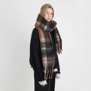 Plaid Fringed Scarf | Warm Winter Accessory For Women – Sumo Deals Women'S Soft, Fuzzy Brown And Black Plaid Scarf With Fringe, Worn For Warmth And Style.