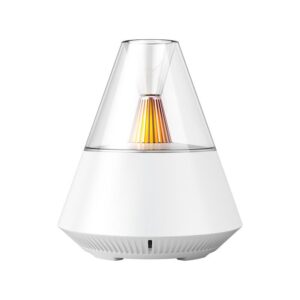 White plastic & glass conical aroma diffuser with amber light, for home or office.