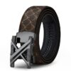Men'S Leather Belt With X-Buckle – Coffee, 110Cm – Sumo Deals Men'S Brown Leather Belt With Gold Monogram Pattern, Black Automatic Buckle, For Formal Or Casual Wear.