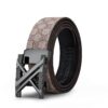 Men'S Leather Belt | X-Buckle Khaki Strap 130Cm – Sumo Deals Men'S Brown Leather Belt With Beige Monogram Pattern, Dark Gray Automatic Buckle, For Formal Or Casual Wear.