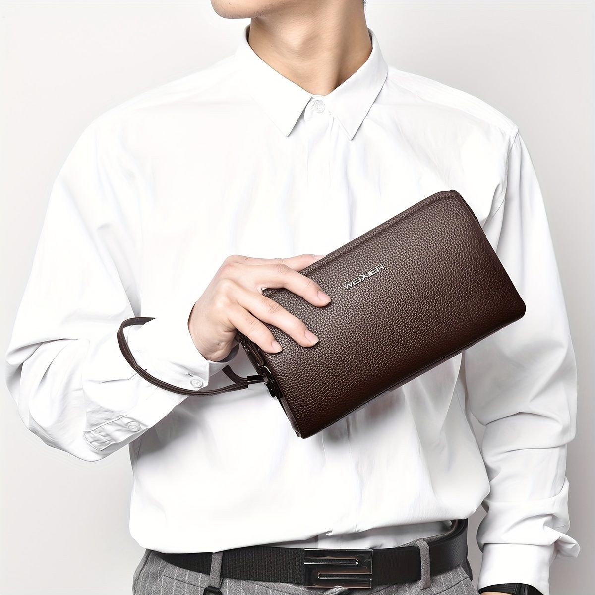 Men'S Leather Clutch Bag – Stylish &Amp; Durable Brown – Sumo Deals Men'S Brown Pebbled Leather Clutch Wallet With Wrist Strap, Held By Hand, For Formal Or Casual Use.