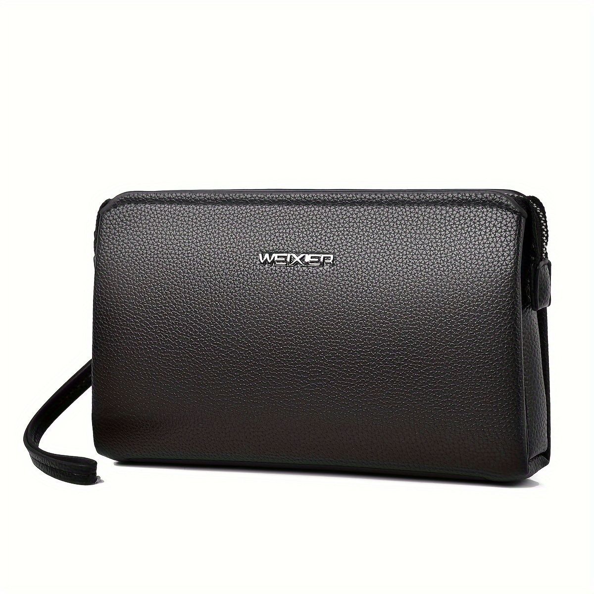 Men'S Leather Clutch Bag – Stylish &Amp; Durable Brown – Sumo Deals Black Pebbled Leather Men'S Clutch Bag With Wrist Strap, Zipper Closure, And &Quot;Weixier&Quot; Logo, For Daily Use.