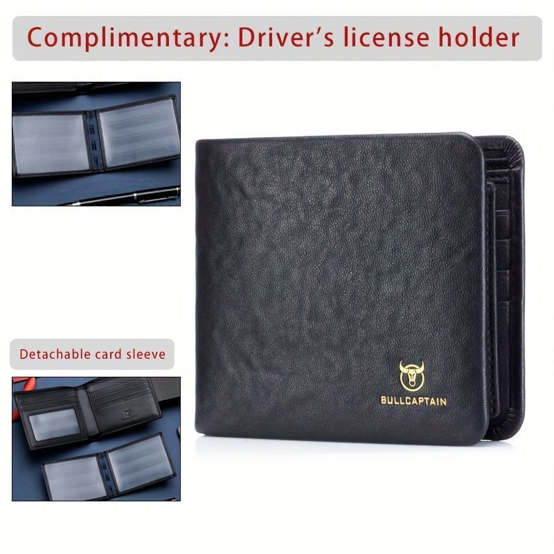 Bullcaptain Genuine Leather Wallet For Men - Black – Sumo Deals Black Genuine Leather Bifold Wallet With Gold Bullcaptain Logo, Multiple Card Slots, And Detachable Driver'S License Hol