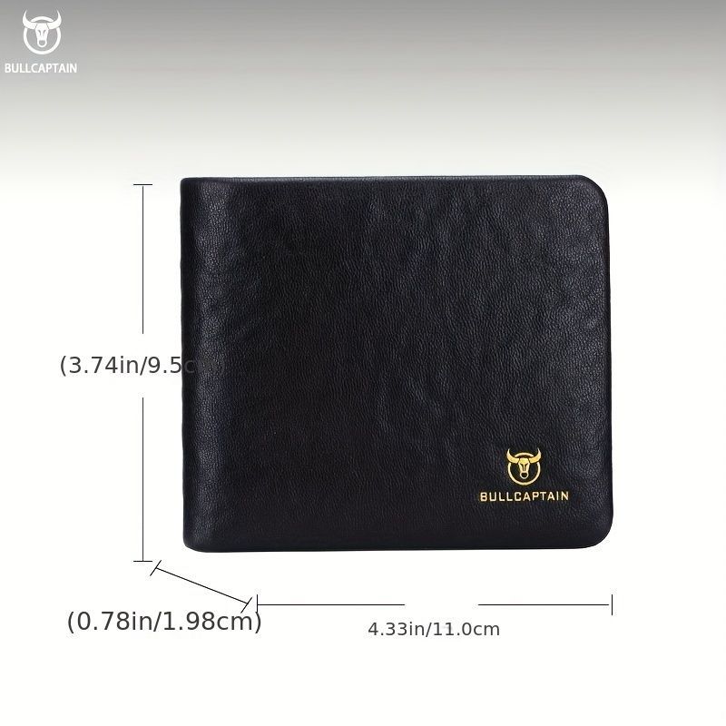 Bullcaptain Genuine Leather Wallet For Men - Black – Sumo Deals Black Genuine Leather Bi-Fold Wallet For Men, Textured Finish, Gold Bullcaptain Logo, Slim Design For Everyday Carry.