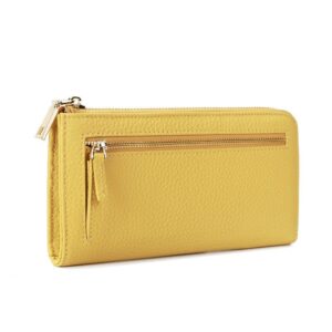 Textured Yellow Leather Women'S Wallet With Gold Zippers And Front Pocket For Everyday Use.