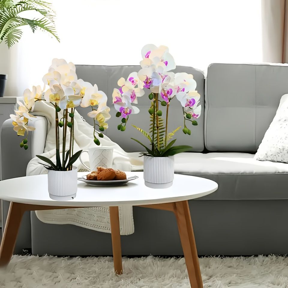 Purple Artificial Phalaenopsis Orchid Plant – Sumo Deals Artificial White/Purple Orchid Plants In White Ceramic Ribbed Pots, For Home Decor.