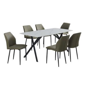 Dining Set Sintered Stone Table Faux Leather chairs product image