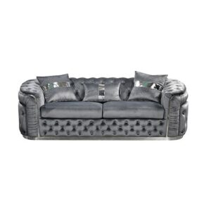 3 Seater Sofa Grey Velvet Fabric Solid Wood construction Silver Stainless Steel Trim product image