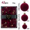 42 Piece Wine Red Flocked Christmas Baubles Set - Velvet Finish Tree Ornaments in 3 Sizes with Hangi product image