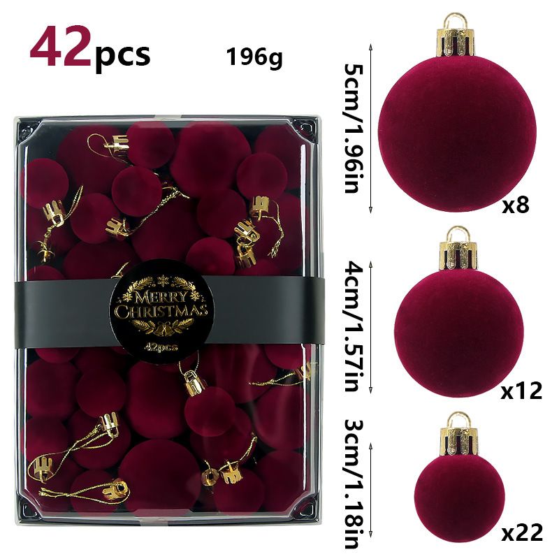 42Pc Wine Red Flocked Christmas Baubles Set – Sumo Deals 42 Piece Wine Red Flocked Christmas Baubles Set - Velvet Finish Tree Ornaments In 3 Sizes With Hangi Product Image