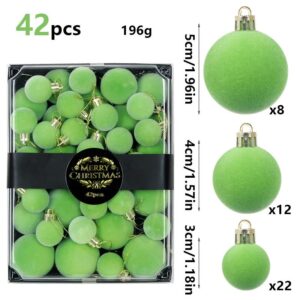 42 Piece Green Flocked Christmas Baubles Set - Velvet Finish Tree Ornaments in 3 Sizes with Hanging product image
