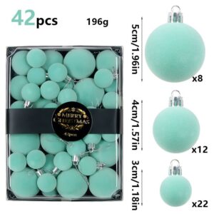 42 Piece Light Blue Flocked Christmas Baubles Set - Velvet Finish Tree Ornaments in 3 Sizes with Han product image
