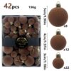 42 Piece Coffee Flocked Christmas Baubles Set - Velvet Finish Tree Ornaments In 3 Sizes With Hanging Product Image