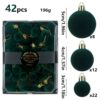 42 Piece Dark Green Flocked Christmas Baubles Set - Velvet Finish Tree Ornaments in 3 Sizes with Han product image