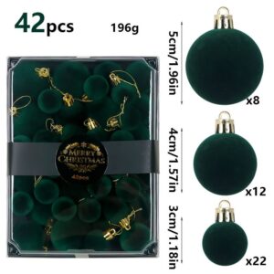 42 Piece Dark Green Flocked Christmas Baubles Set - Velvet Finish Tree Ornaments in 3 Sizes with Han product image