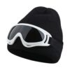 Black knit beanie with white ski goggles, perfect for winter sports and cold weather.