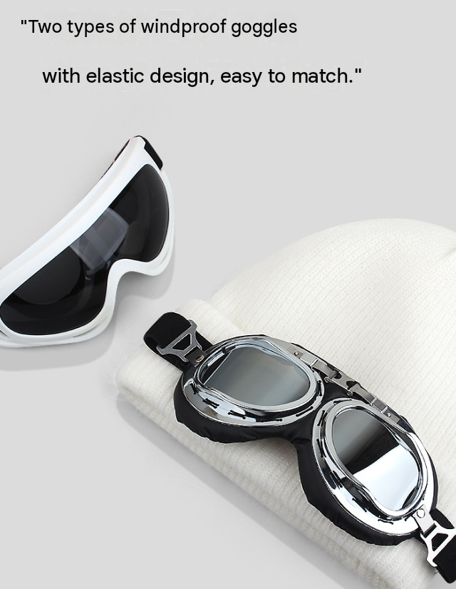 Black Rabbit Hair Aviator Hat With Detachable Sunglasses – Sumo Deals White Ski Goggles &Amp; Black Vintage Motorcycle Goggles With Elastic Straps For Windproof Protection.