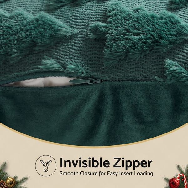 White Christmas Tree Pillow Covers (2-Pack) – Sumo Deals Dark Green Faux Fur Pillow Cover With Textured Geometric Pattern And Invisible Zipper For Easy Insert Loading.