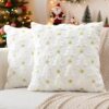 Pair of white plush Christmas tree and snowflake pattern throw pillows for festive home decor.