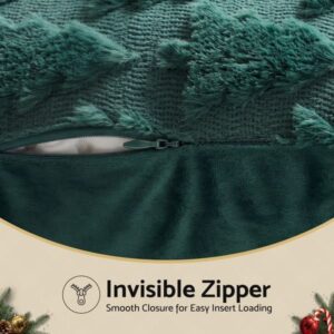 Dark Green Faux Fur Pillow Cover With Textured Geometric Pattern And Invisible Zipper For Easy Insert Loading.