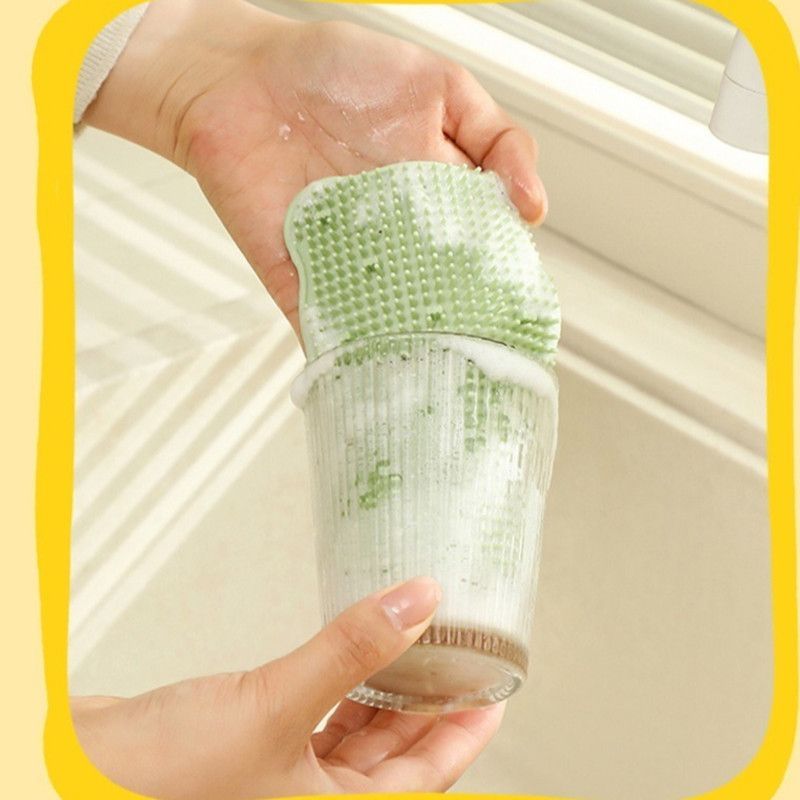 2-Pack Silicone Fruit &Amp; Veggie Cleaning Brushes (Green) – Sumo Deals Green Silicone Cup Scrubber With Bristles, Cleaning A Glass Cup With Suds.