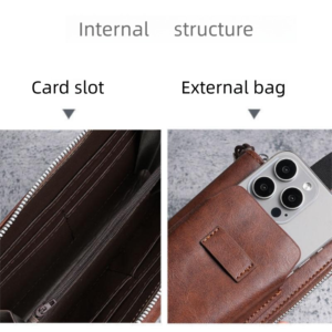 Brown Retro Leather 2-In-1 Men'S Wallet &Amp; Phone Storage Pouch - Multi-Card Zipper Clutch With Front Product Image