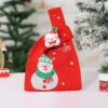 Red Christmas Knitted Gift Bag - Festive Reusable Tote with Cute Snowman shape Plush Charm - Holiday product image