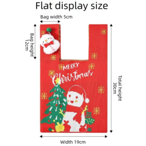 Beige Christmas Knitted Gift Bag - Festive Reusable Tote With Cute Christmas Tree Shape Plush Charm Product Image