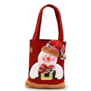 Red Christmas Felt Gift Tote Bag with Cute 3D Doll - Snowman style Holiday Party Favor Bag for Xmas product image