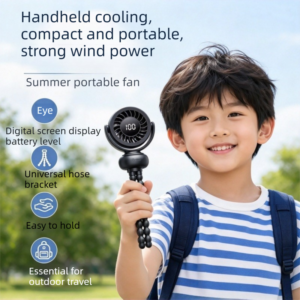 Octopus Tripod Fan With Hd Digital Display – Sumo Deals Black Portable Handheld Fan With Digital Display And Flexible Tripod Stand, For Outdoor Travel Cooling.