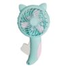 Cute cat-ear portable handheld fan, mint green plastic with pink accents, for personal cooling on the go.