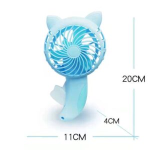 Cute Blue Plastic Handheld Portable Mini Fan With Cat Ears, Ideal For Personal Cooling On-The-Go.