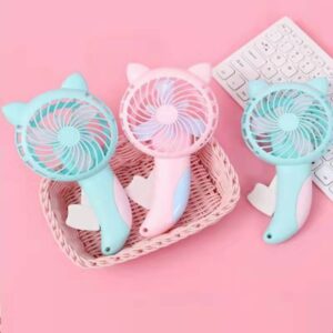 Cute Cat-Ear Portable Handheld Mini Fans, Pink And Blue Plastic, For Personal Cooling On-The-Go.