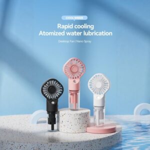 5-Pack Black Portable Misting Fan | Rechargeable Handheld – Sumo Deals Portable Mini Handheld Misting Fans In Black, Pink, And White Plastic, For Personal Cooling And Humidifying.