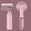 Pink plastic rabbit-ear portable fan, 1200mAh, 3-speed, dual-purpose table stand/handheld for cooling.