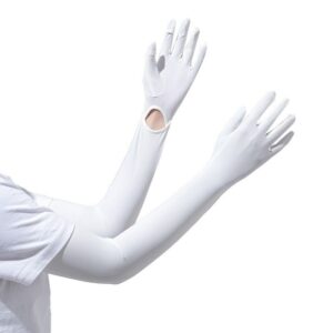 White UPF 50+ Long Sun Protection Gloves - Extended Cooling Arm Sleeves with Touchscreen Fingertips, product image