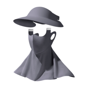 Dark gray 2 in 1 Wide Brim Sun Visor Hat with Detachable Face and Neck Cover - Foldable 10cm Brim Ad product image