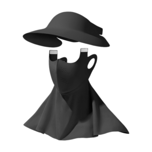 Black 2 in 1 Wide Brim Sun Visor Hat with Detachable Face and Neck Cover - Foldable 10cm Brim Adjust product image