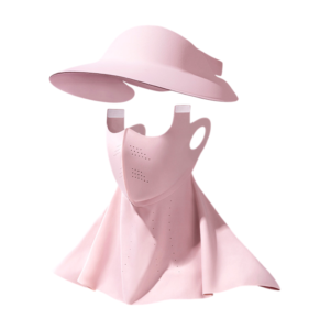 Pink 2 in 1 Wide Brim Sun Visor Hat with Detachable Face and Neck Cover - Foldable 10cm Brim Adjusta product image