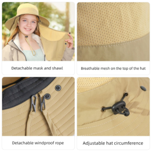 Navy Blue Wide Brim Sun Hat With Detachable Face And Neck Cover - Large Quick Dry Outdoor Hat With B Product Image