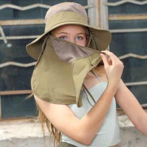 Khaki Wide Brim Sun Hat with Detachable Face and Neck Cover - Small Quick Dry Outdoor Hat with Breat product image