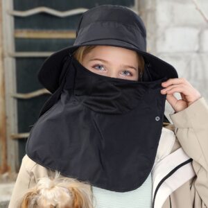 Black Wide Brim Sun Hat with Detachable Face and Neck Cover - Small Quick Dry Outdoor Hat with Breat product image