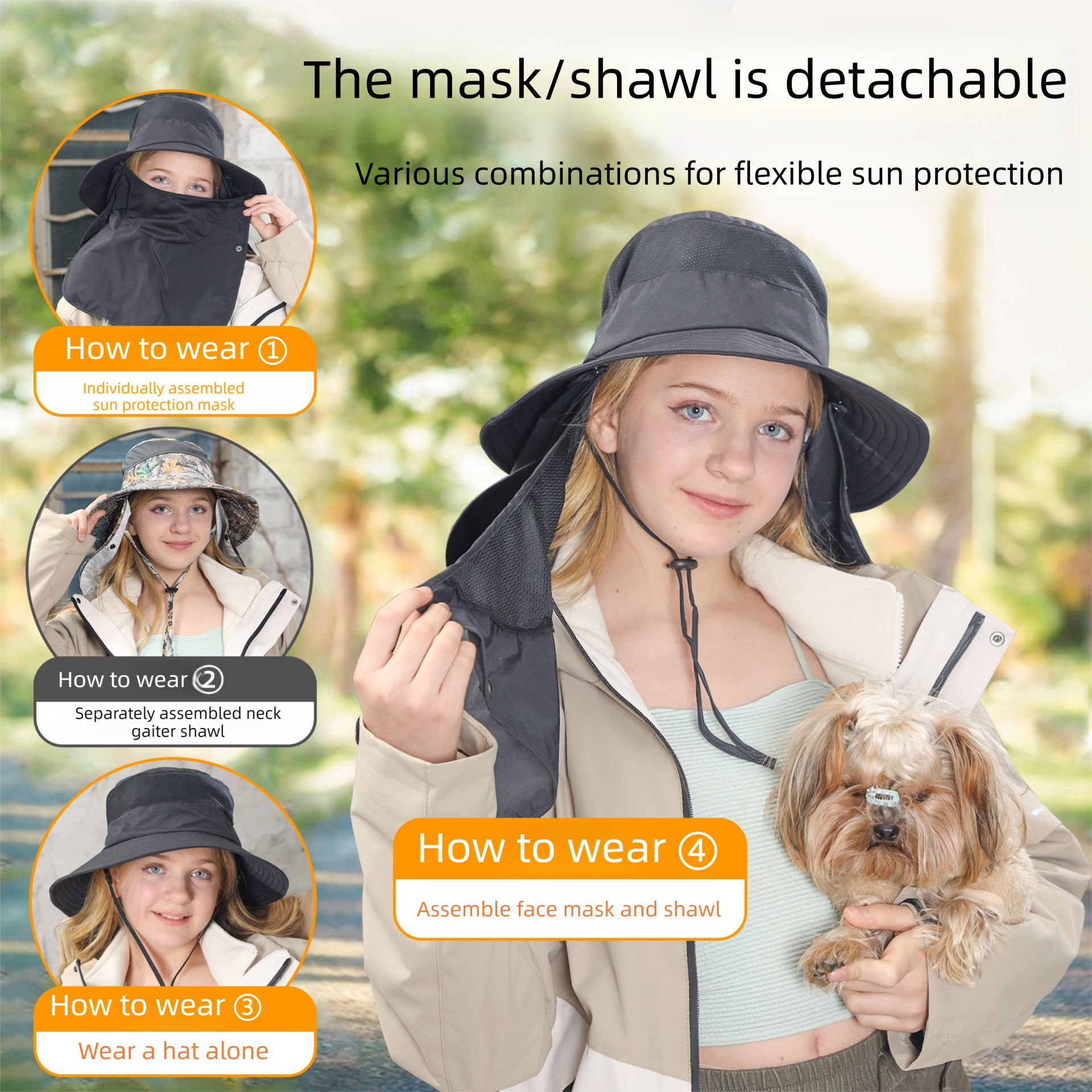 Black Wide Brim Sun Hat | Detachable Face &Amp; Neck Cover – Sumo Deals Black Wide Brim Sun Hat With Detachable Face And Neck Cover - Small Quick Dry Outdoor Hat With Breat Product Image