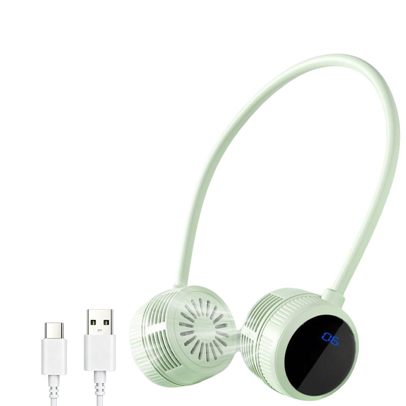 Green Portable Neck Fan With Lcd Display – Sumo Deals Green Portable Neck Fan With Lcd Display - 6 Speed Dual Head Wearable Fan With Flexible 360 Degree A Product Image